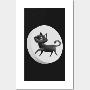 Black 3D Cat Posters and Art